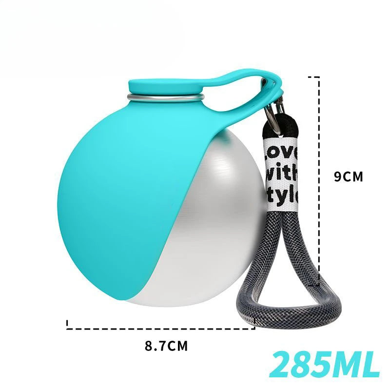 Portable Stainless Steel Pet Water Bottle with Foldable Silicone Bowl for Dogs and Cats Outdoor Walking Hiking Travel Use
