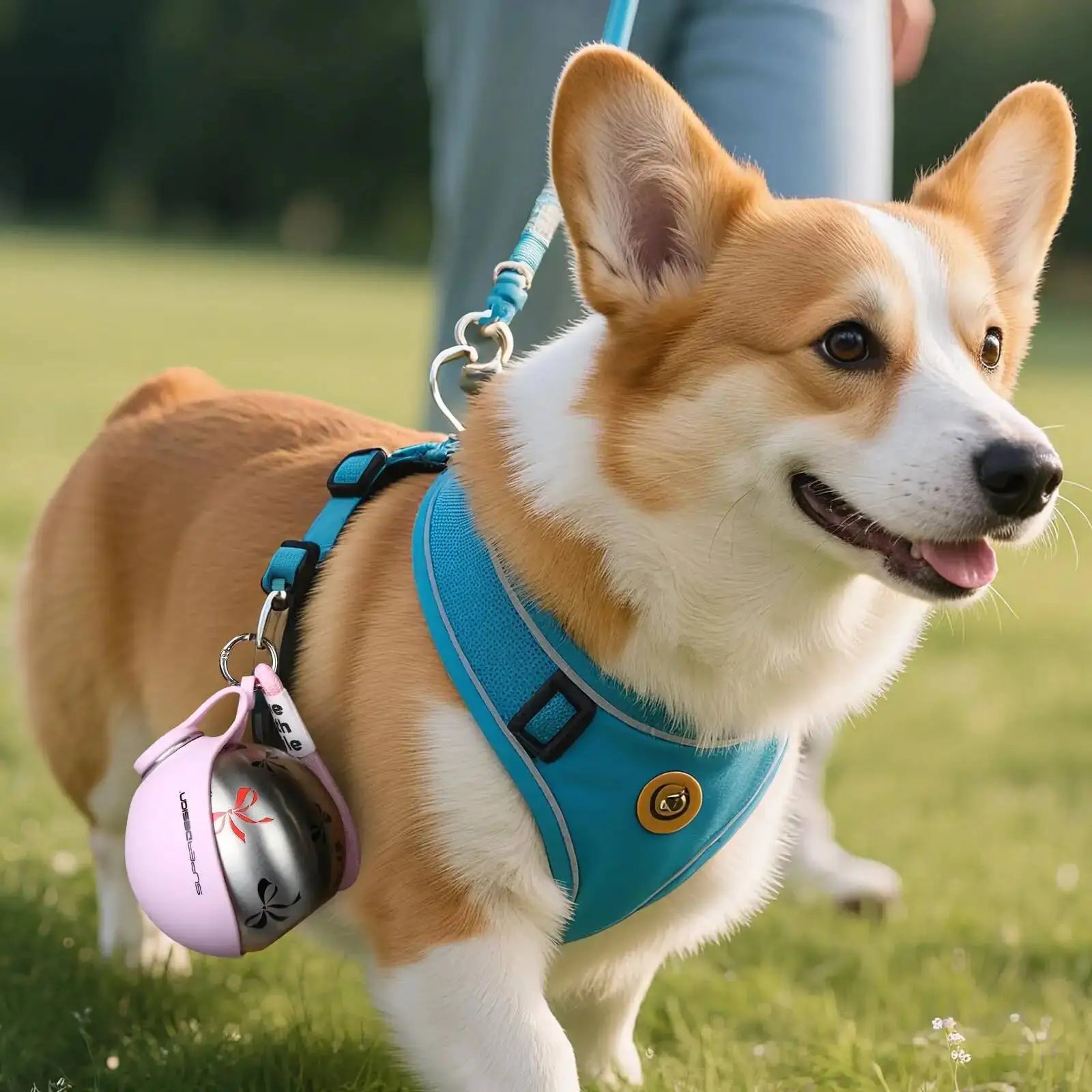 Garrafa Portátil para Pets 2 em 1 em Aço Inoxidável 304 – Bebedouro de Viagem para Cães e Gatos com Alça de Transporte